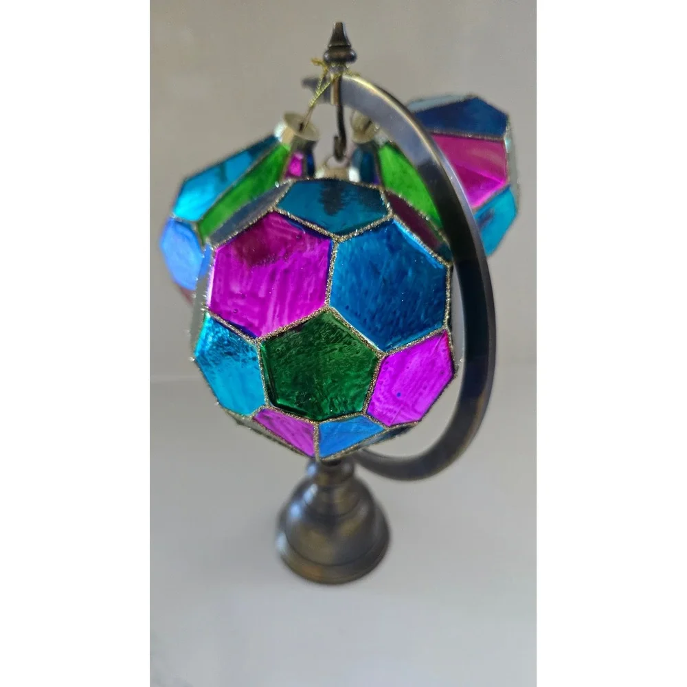 New Kurt Adler Set of 3 Stained Glass Style Geometric Christmas Ornaments